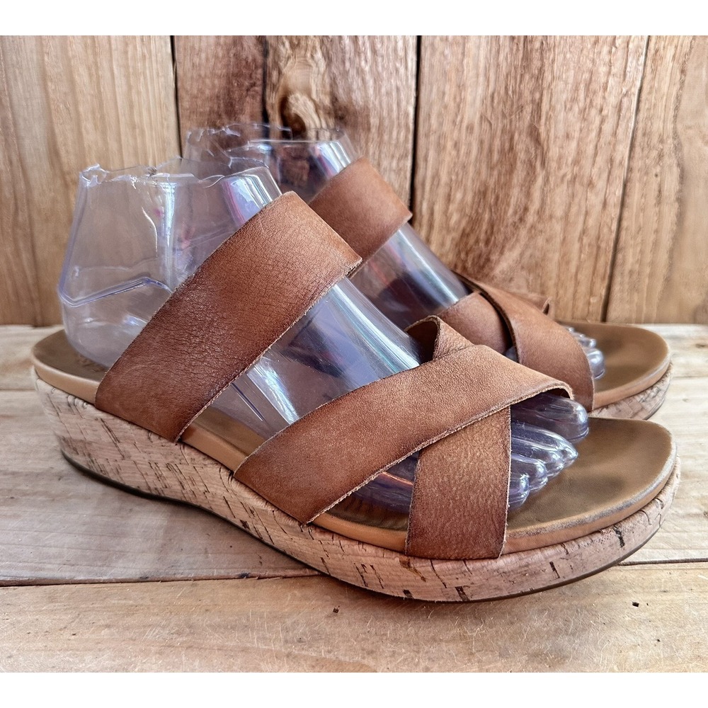 Kork Ease Sabrina Wedge Platform Slide Sandals Womens 10 Brown Leather Good